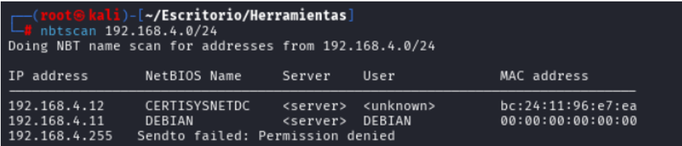 Resultado de nbtscan