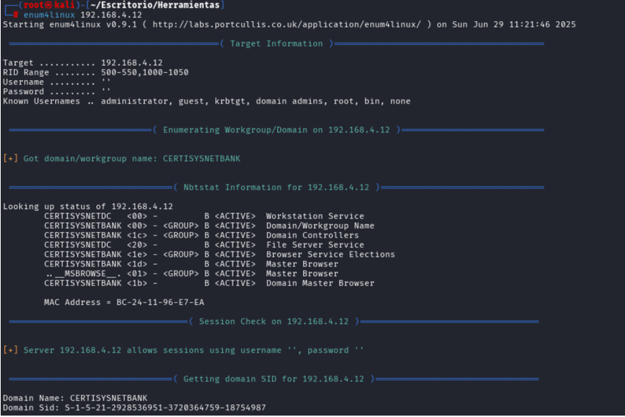 Resultado de enum4linux