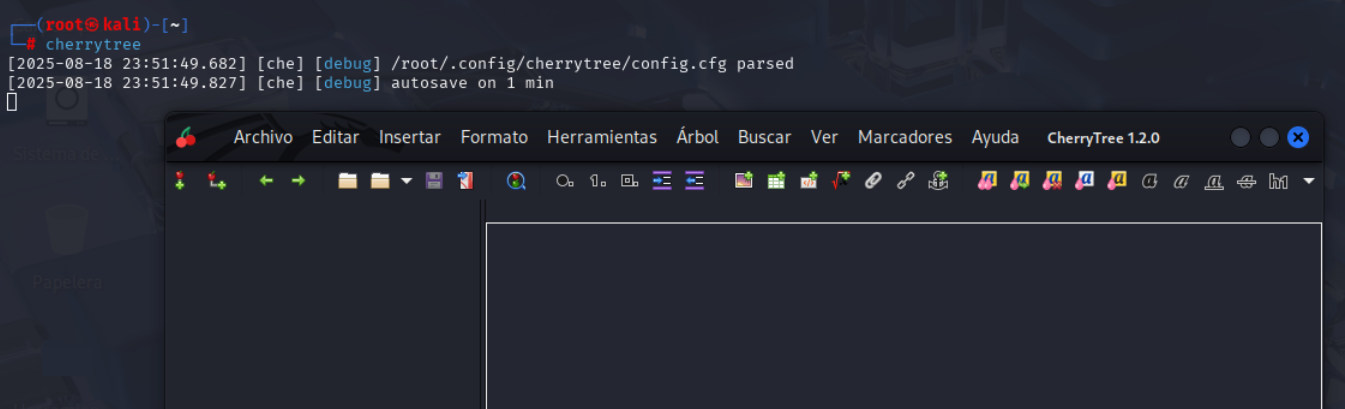 Interfaz principal de CherryTree