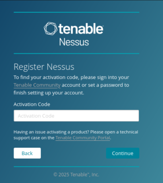 Pantalla para introducir el Activation Code de Nessus