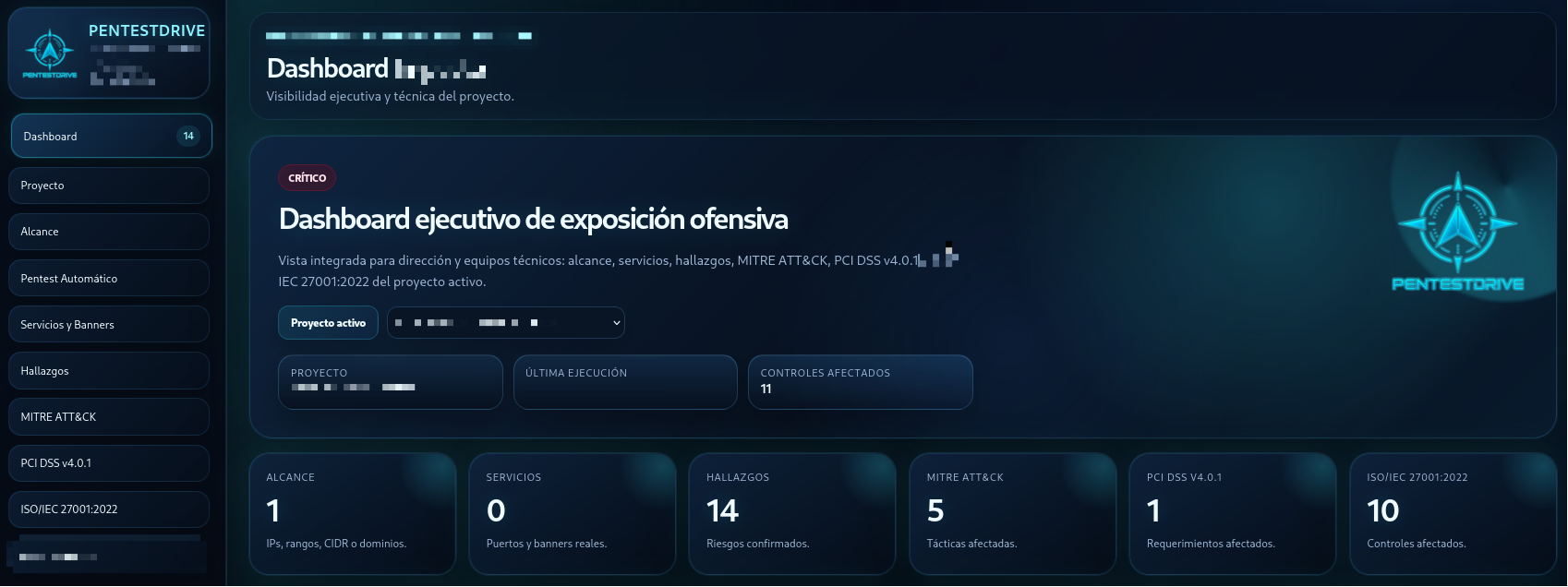 Dashboard principal de PentestDrive