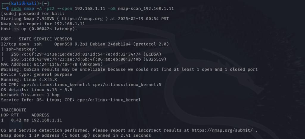 Escaneo Nmap del puerto SSH