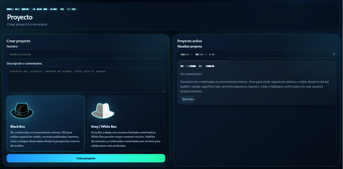 Gestión de proyecto en PentestDrive con modalidad Black Box y Grey White Box